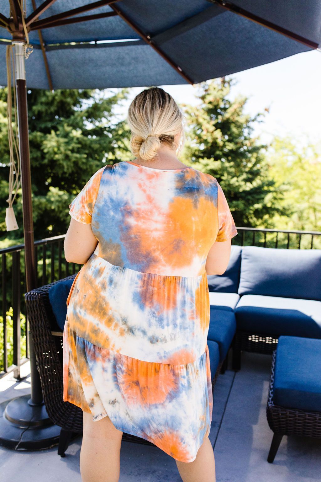 Tiered Tie Dye Dress In Orange & Blue  Aydin & Ella